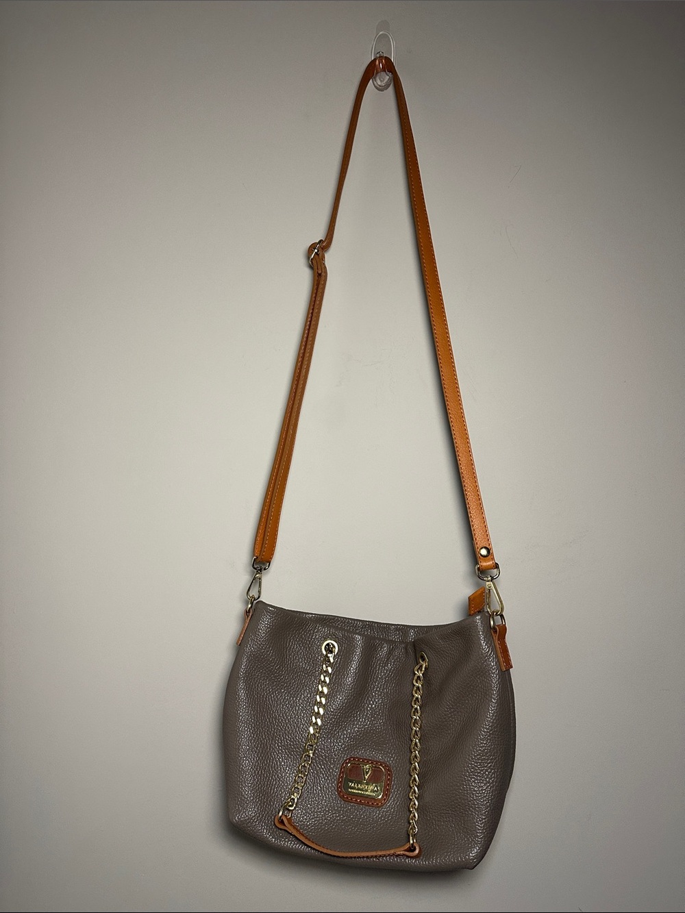 Valentina gray with brown leather Crossbody Bag Gold Hardware - Picture 2 of 10
